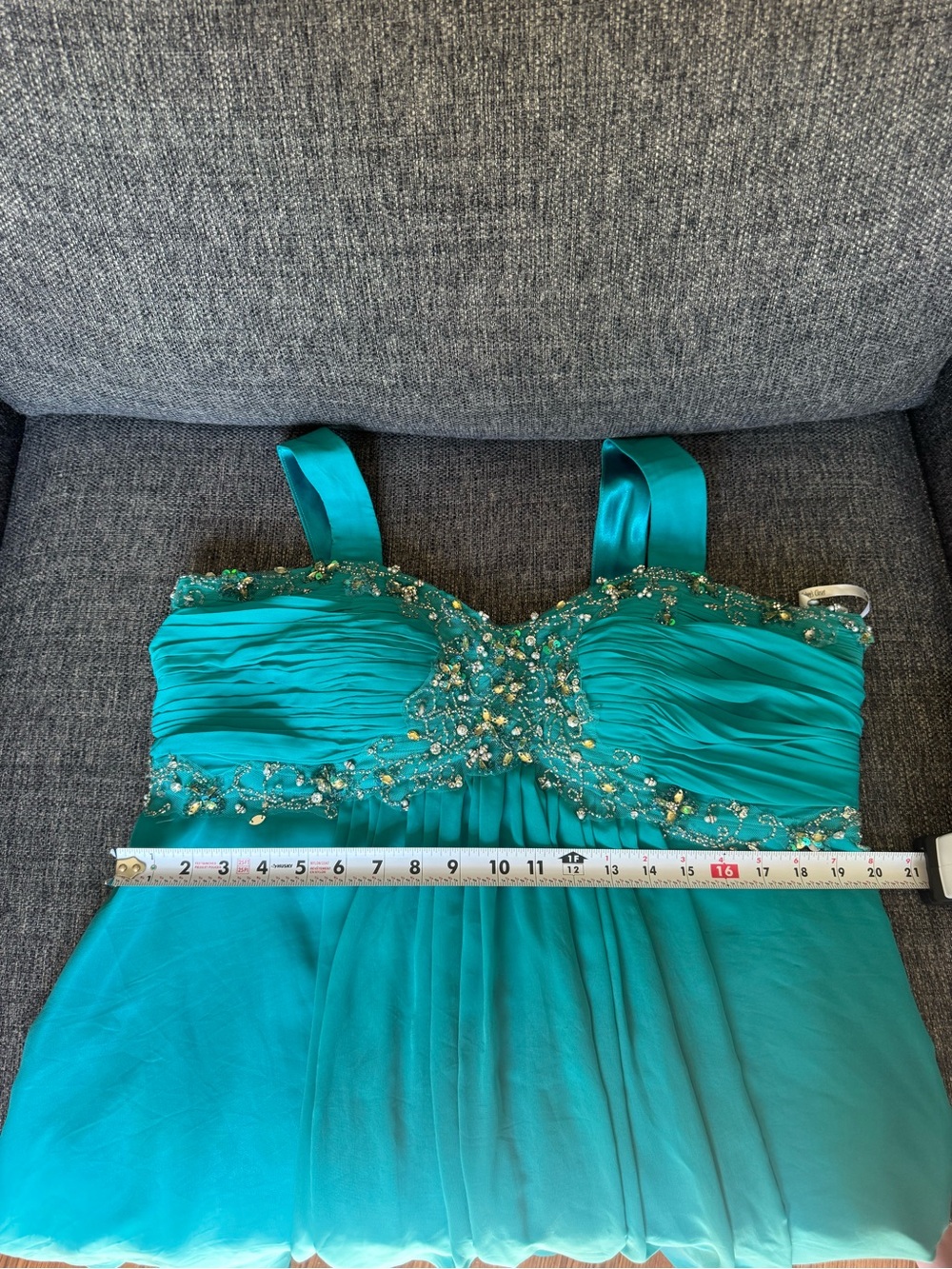 Sydney’s Closet Teal Beaded Chiffon Mini Dress - Picture 9 of 16